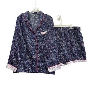 Charter Club Women's Satin Floral Set Long Sleeve & Shorts Sleepwear XL/XXL